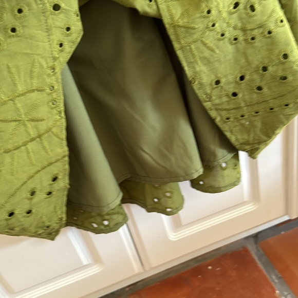 Dokotoo Mini Dress Olive Green Eyelet Lace Knee Length Short Puffy Sleeve Size S - Picture 7 of 14